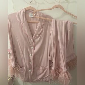 Sleeper Pink Feather Trim Pajama Set